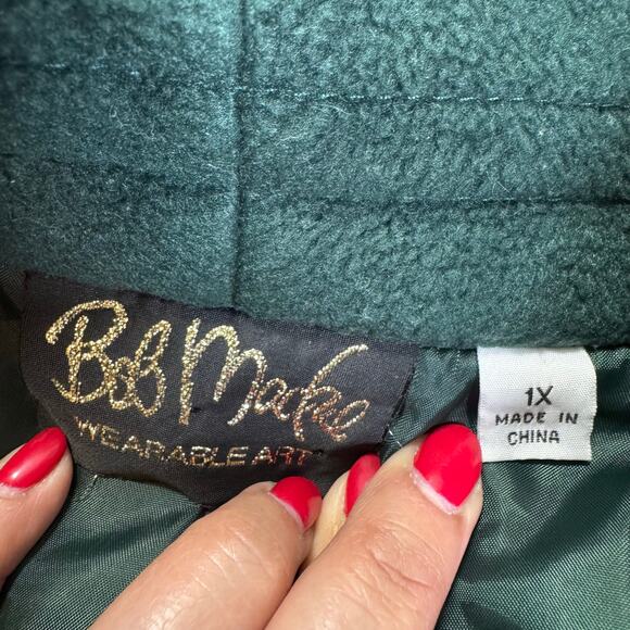 Bob Mackie Wearable Art Green Fall Leaves Womens Jacket Sweater Cottagecore 1X - Picture 9 of 11
